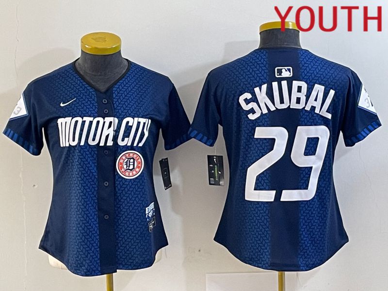 Youth Detroit Tigers #29 Skubal Blue City Edition Nike 2024 MLB Jersey style 4